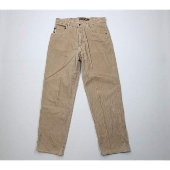 Vintage 90s No Fear Mens 33x32 Distressed Baggy Wide Leg Corduroy Pants USA